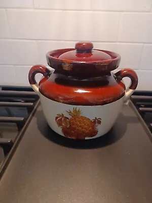 Vintage McCoy Soup Bean Pot With Lid Brown Cream Pineapple Strawberry 342 • $19.95