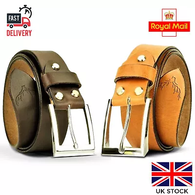 Mens Leather Belts Strap 100% Genuine FullGrain Real Brown Tan Jeans Trouser • £9.99