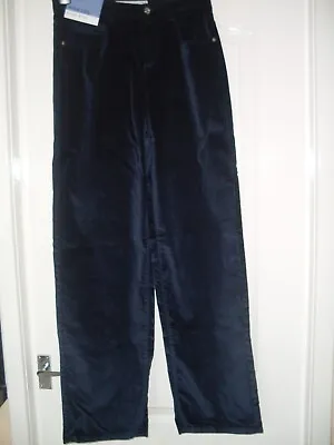 £13.99 • Buy NEXT Navy Blue Velvet High Rise Wide Leg Jeans  Size 12 Long BNWT