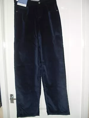 £13.99 • Buy NEXT Navy Blue Velvet High Rise Wide Leg Jeans  Size 12 Long BNWT