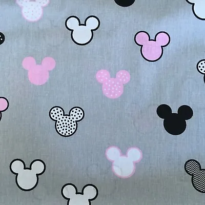 £1.70 • Buy MICKEY MOUSE KIDS COTTON FABRIC  Meter EX WIDE 160 CM 64  MODERN GREY PINK