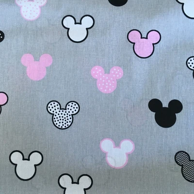 £1.70 • Buy MICKEY MOUSE KIDS COTTON FABRIC  Meter EX WIDE 160 CM 64  MODERN GREY PINK