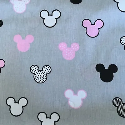 MICKEY MOUSE KIDS COTTON FABRIC  Meter EX WIDE 160 CM 64  MODERN GREY PINK • £1.80