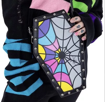 Heartless Wednesday Addams Family Enid Spider Coffin Bag Backpack Rainbow Black  • £37.99