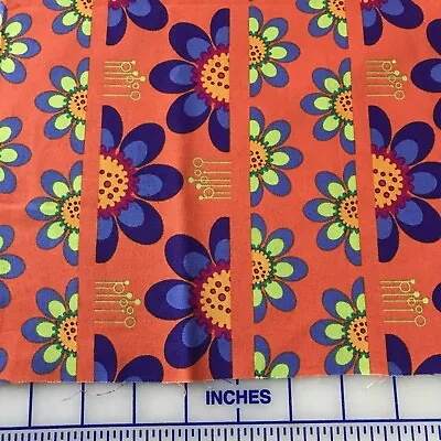 Butterflies Retro Floral FABRIC INNOVATIONS BRIGHT 70s Daisies COTTON 1 Yard • $7.56