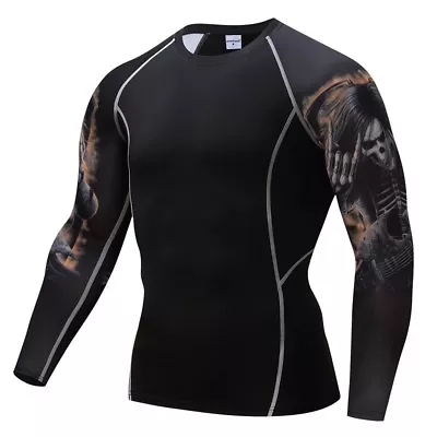 Mens Compression Top Gym Crossfit MMA Skull Cycling Muscle Voodoo High Quality • $12.43