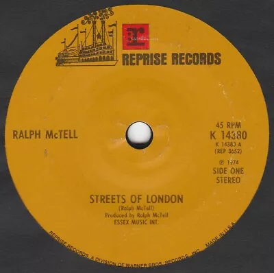 RALPH McTELL: Streets Of London - USA 7  VINYL: VERY GOOD • £1.50