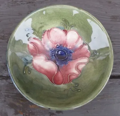 Vintage Moorcroft  Pottery Pink Anemone On Green Pedestal Pin Dish Bowl Plate • £49