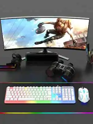 1set White GTX350 Wired Colourful Light-Up Gaming Keyboard And Mouse Set • £27