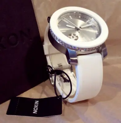 NIXON  THE RAIDER  WHITE AND SILVER W/CRYSTAL EDGING WOMAN'S WATCH • $179