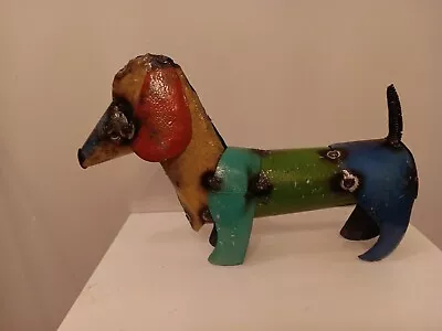 Recycled Metal Colorful Dachshund Dog Sculpture Garden Indoor/Outdoor Riveted  • $21.99