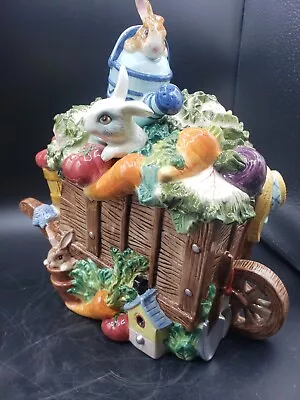 Vintage Fitz & Floyd Garden Gourmet Vegetable Rabbit Cart Cookie Jar • $256.47