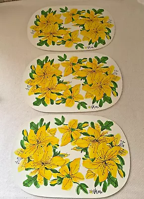 Vintage MCM Vera Neumann (3) Vinyl Oval Placemats Yellow Lilies Retro 60's 70's • $19.99