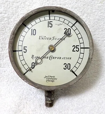 Vintage Radiator Corporation Jas. P. Marsh Pressure Gauge 30 Psi • $25.99