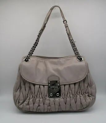 MIU MIU Grey Leather Ruched Coffer Shoulder Bag Medium • $254.15