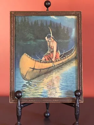 Vintage Native American Woman Fishing In A Canoe Print Camping Framed • $59.99