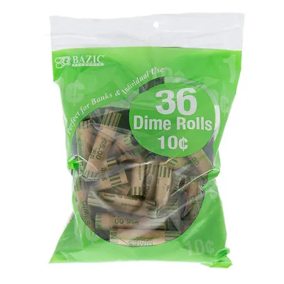 BAZIC Dime Coin Wrappers Rolls 36-Count Durable Preformed Paper Coins Tubes • $7.29