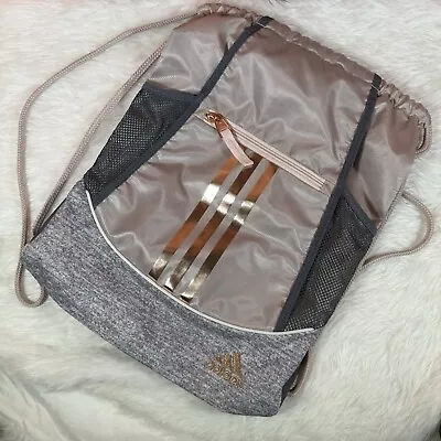Adidas Workout Gray Sack Pack Drawstring Backpack Athletic Soccer Sports Bag • $12.98