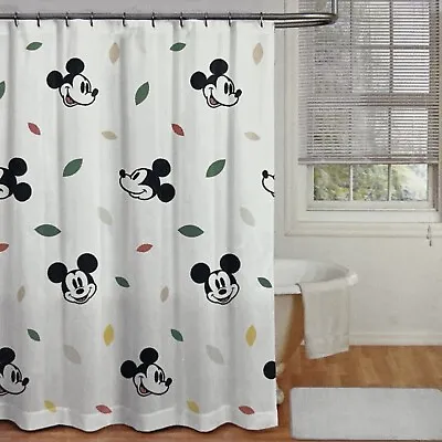 Disney Mickey Mouse Shower Curtain 72”x72” Autumn Fall Leaves Happy Face NEW • $42.49