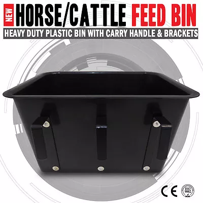 NEW Black Horse Cattle Feed Plastic Bin Bucket With Carry Handle & Brackets • $520