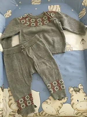 Baby MOTHERCARE Knitted Set Outfit Grey Joggers Jumper Sweater 6-9m 100% Cotton • $5.05