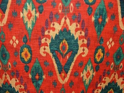 ILiv Boho Rouge Ikat Linen Blend Cotton Curtain Upholstery Cushion Fabric • £2.99