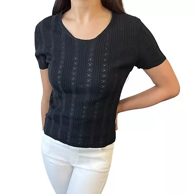 CHANEL Vintage 05P CC Mark Summer Knit Top #38 Rib Black Cotton Rank AB • $312