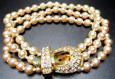 NOLAN MILLER Sparkling Ice Rhinestone Faux Pearl Buckle Bracelet • $69.99