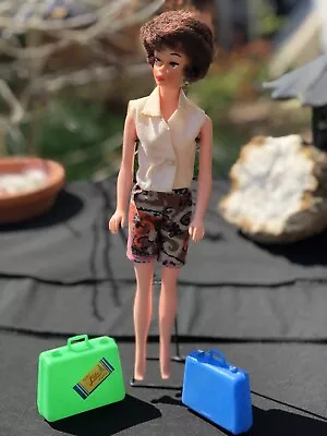 Vintage 60’s Clone Barbie Brunette Bubble Cut W/suitcases & Handmade Outfit • $35