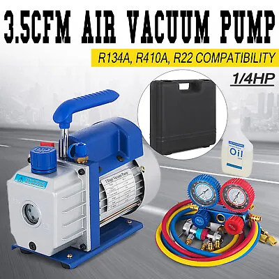 $86.90 • Buy Combo 3,5 CFM 1/4HP Air Vacuum Pump With A/C Manifold Gauge Set R134A R410a R22