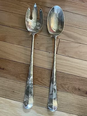 Vintage Set 2 Sheffield Serving Silver Plate Large Salad Spoons Collectible • $15