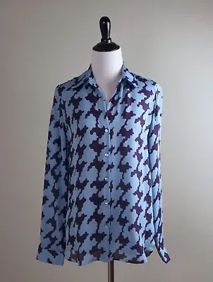 L'AGENCE NWT $295 Nina Houndstooth Silk Semi Sheer Blouse Shirt Top Size XS • $69.99