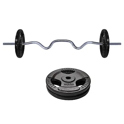 20kg - 120cm Super Curl Barbell Bar Weight Set + Ez Grip Cast Iron Weight Plate • $95.47