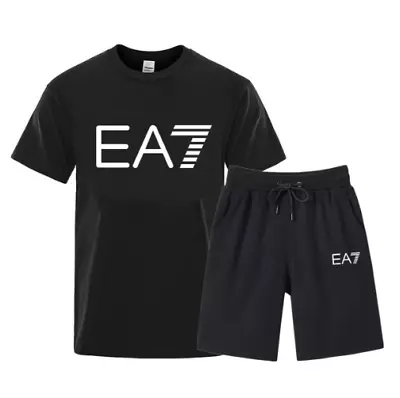 Men's T-shirt + Shorts Two-piece Fashion Trend EA7 Printed Casual Sports Suit • £18.92