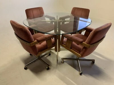 Vintage Mid Century Modern Dining Brass Glass Mauve Chairs Chromcraft * Baughman • $3999.95