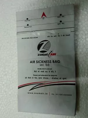 FLIGHT AIRLINE BARF AIR MOTION SICKNESS BAG INDIA ZOOM AIR UNUSED Defunct Last • $126.65