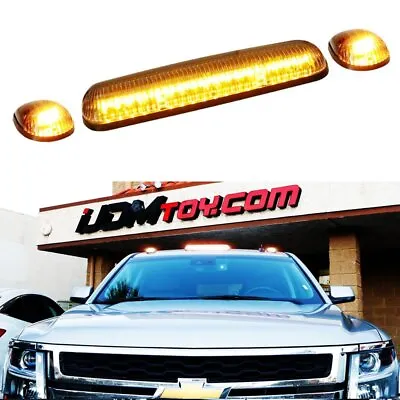 Clear Lens 3pc Cab Roof Marker Running Lights W/Amber LED Lamp For Truck SUV 4x4 • $50.39