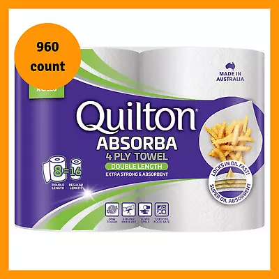 Quilton Absorba Double Length Paper Towel White 8 Count | FREE SHIPPING NEW AU • $22.98