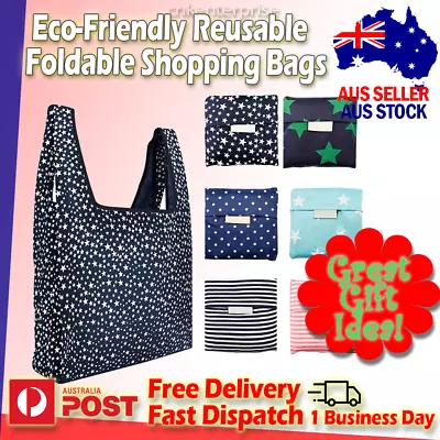 Eco Friendly Reusable Shopping Bags Foldable Grocery Bag Tote Set Of 6 Designs • $4.95