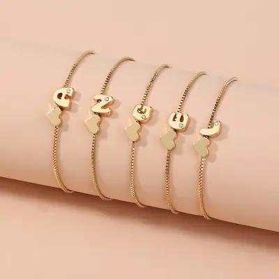 Gold 26 Women Alphabet Letter Initial Friendship Bridesmaid Gift Chain Bracelet • £3.99