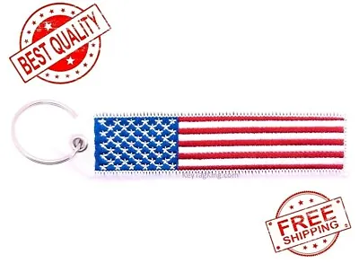 USA FLAG Double Sided Embroidery Keychain Ripcord Keychain • $8.95