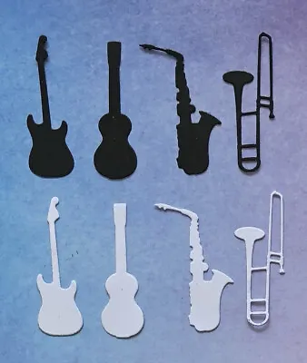 £2.40 • Buy 8 Pieces Musical Instruments Guitar Trumpet Black & White Card Toppers Birthday