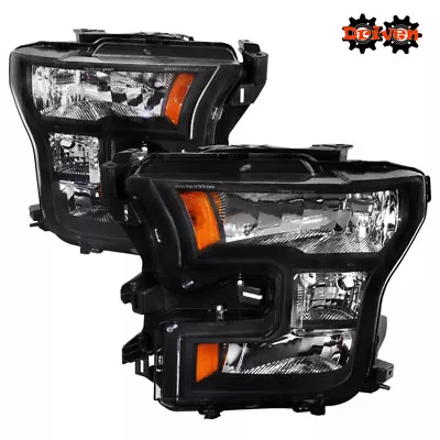 15-17 Ford F150 Truck Platinum Lariat Black Housing Headlights W/Amber OE Style  • $184.99