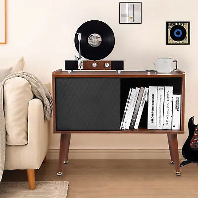 Vinyl Record Player Stand Album Turntable Stand Storage Cabinet W/Sliding Door • $98.32