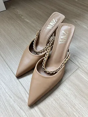 Zara Nude Gold Strap Shoes Size 9 EU 40 • $35