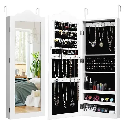 Mirror Jewelry Cabinet 96 Cm Wall/Door Mounted Jewelry Armoire Organizer • £54.95