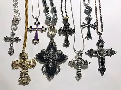 Large Cross Pendant Necklaces Lot Of 8 Vintage/Now Lia Sophia 2-3” Long Chains • $15.50