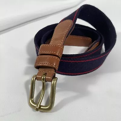 Vintage COACH Preppy Tab Belt Size 36” Navy Red Wool Leather Brass #2703 • $26