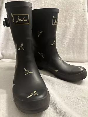 Joules Women's Molly Welly Rain Boot Black Metallic Bees US Size 10 • $29.99