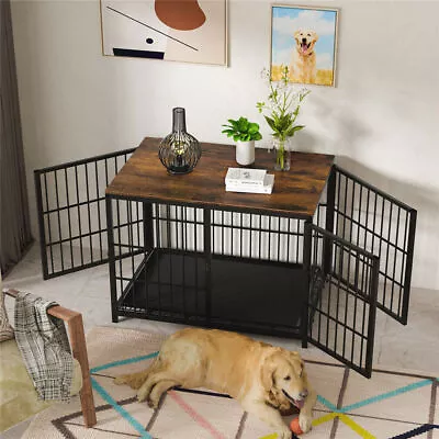 Heavy Thicken Iron Dog Crate Kennel W/ Bottom Tray 3 Doors Furniture Side Table  • $199.95